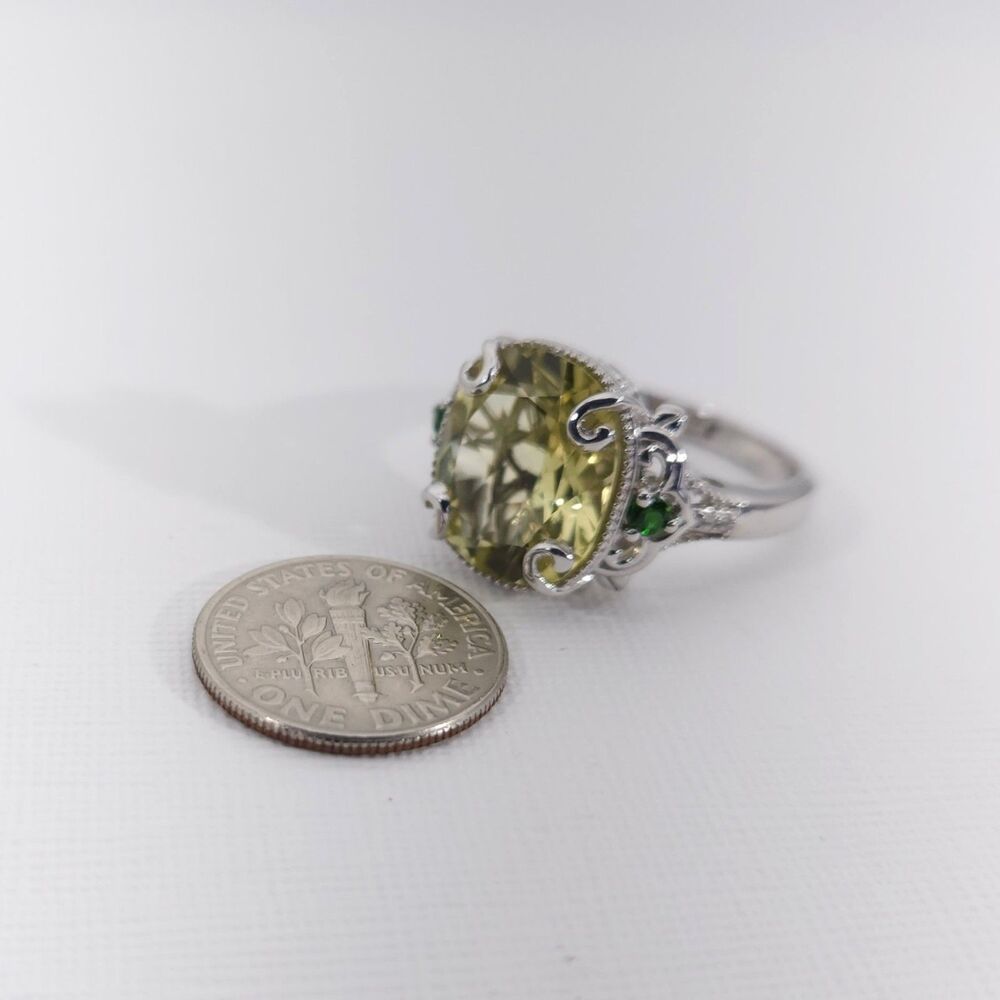 Yellow Quartz 13 Carats Ring with Chrome Diopside Size 9 - Picture 11 of 14